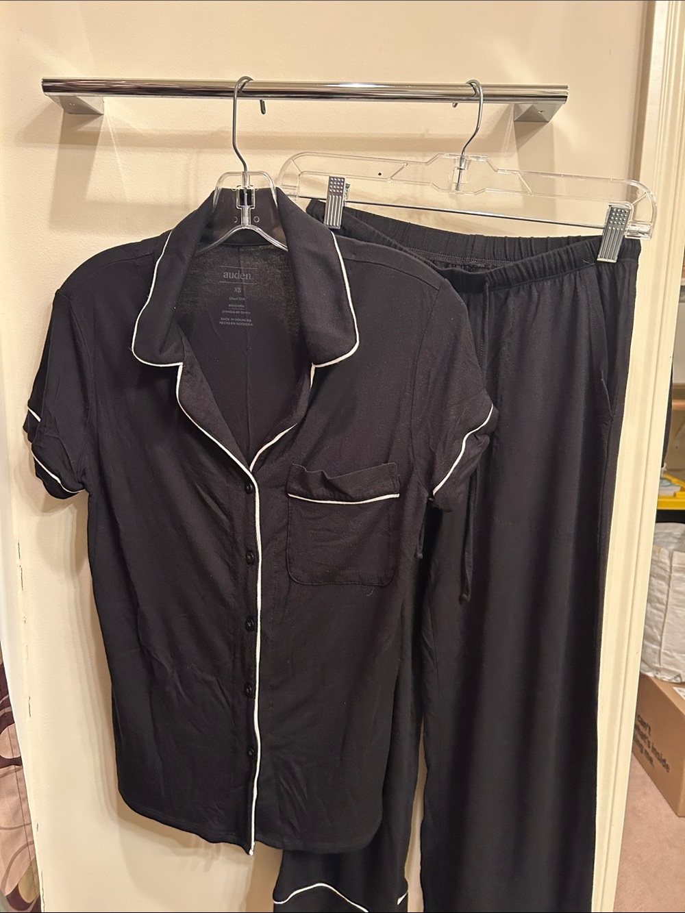 Auden Black Pajama Set with White Piping